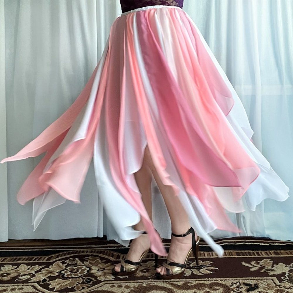 Ameynra design multicolor chiffon petal skirt for dance or gypsy costume. Size S